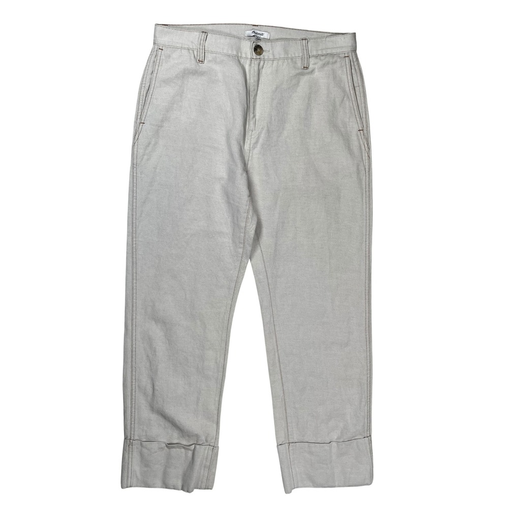 Madewell Dean Easy Straight Pant Women 29 Beige Cotton Linen High Rise Classic